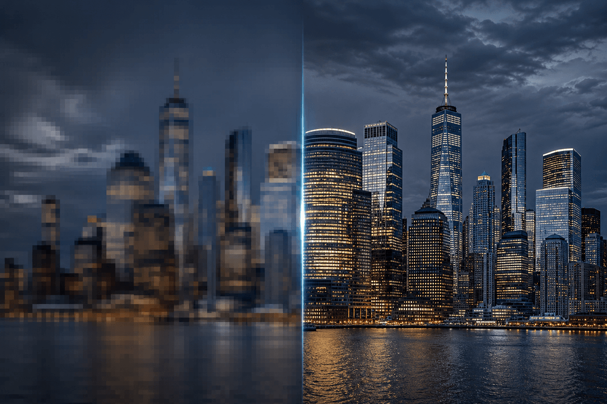 AI image upscaling before and after