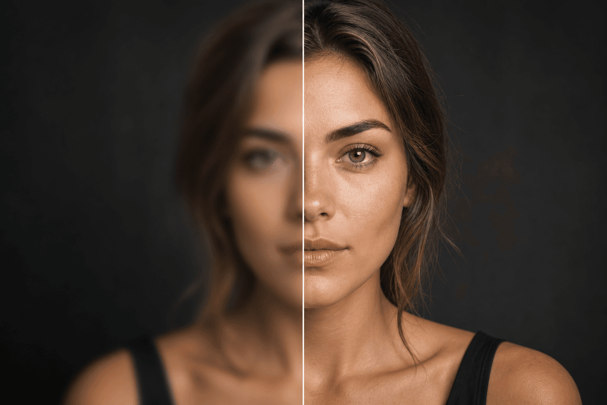 AI image sharpening before and after