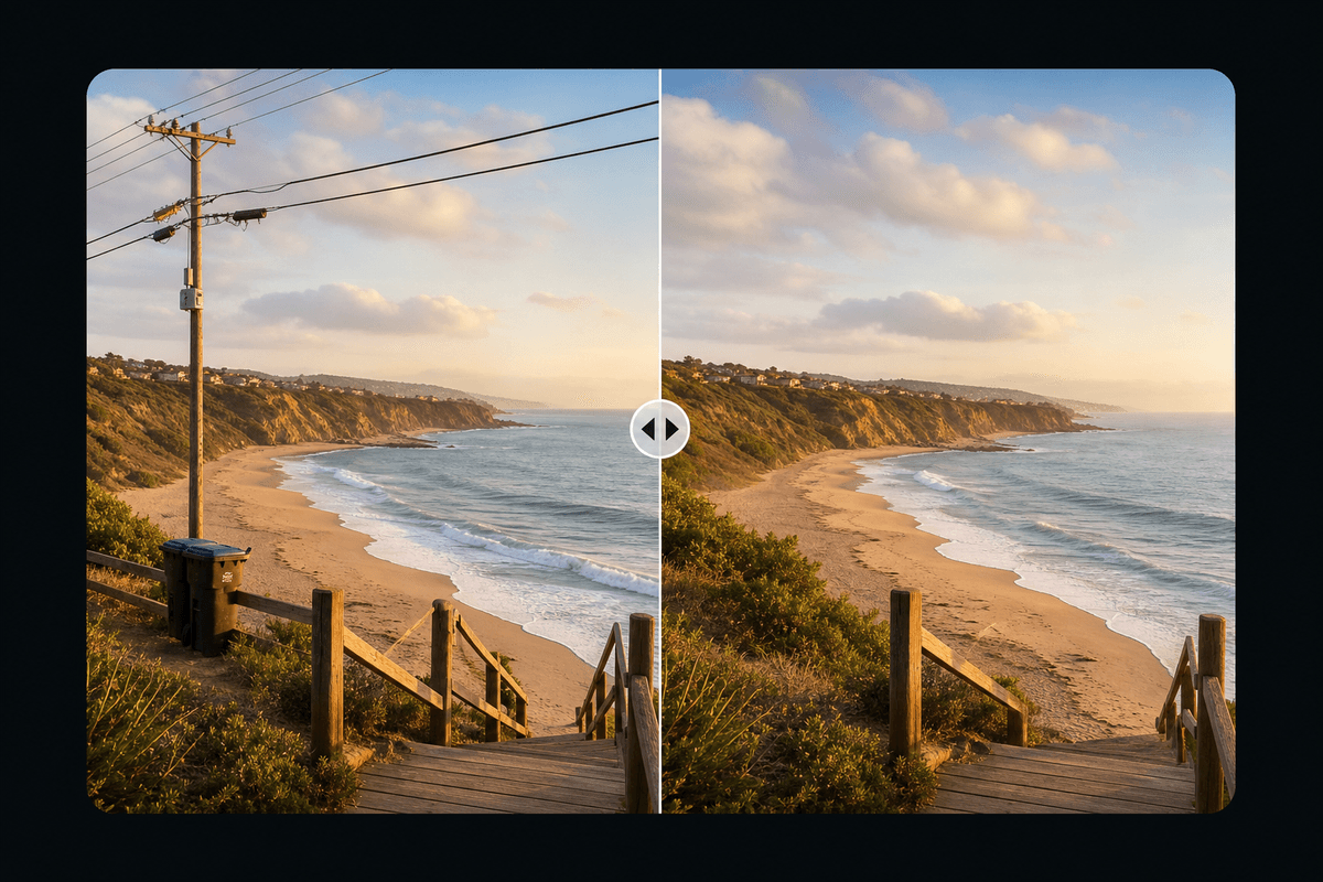 AI object removal before and after